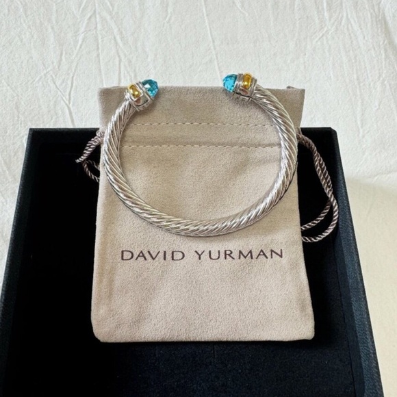 David Yurman Silver Bracelet with Gold and Blue Details 7mm - Picture 4 of 6